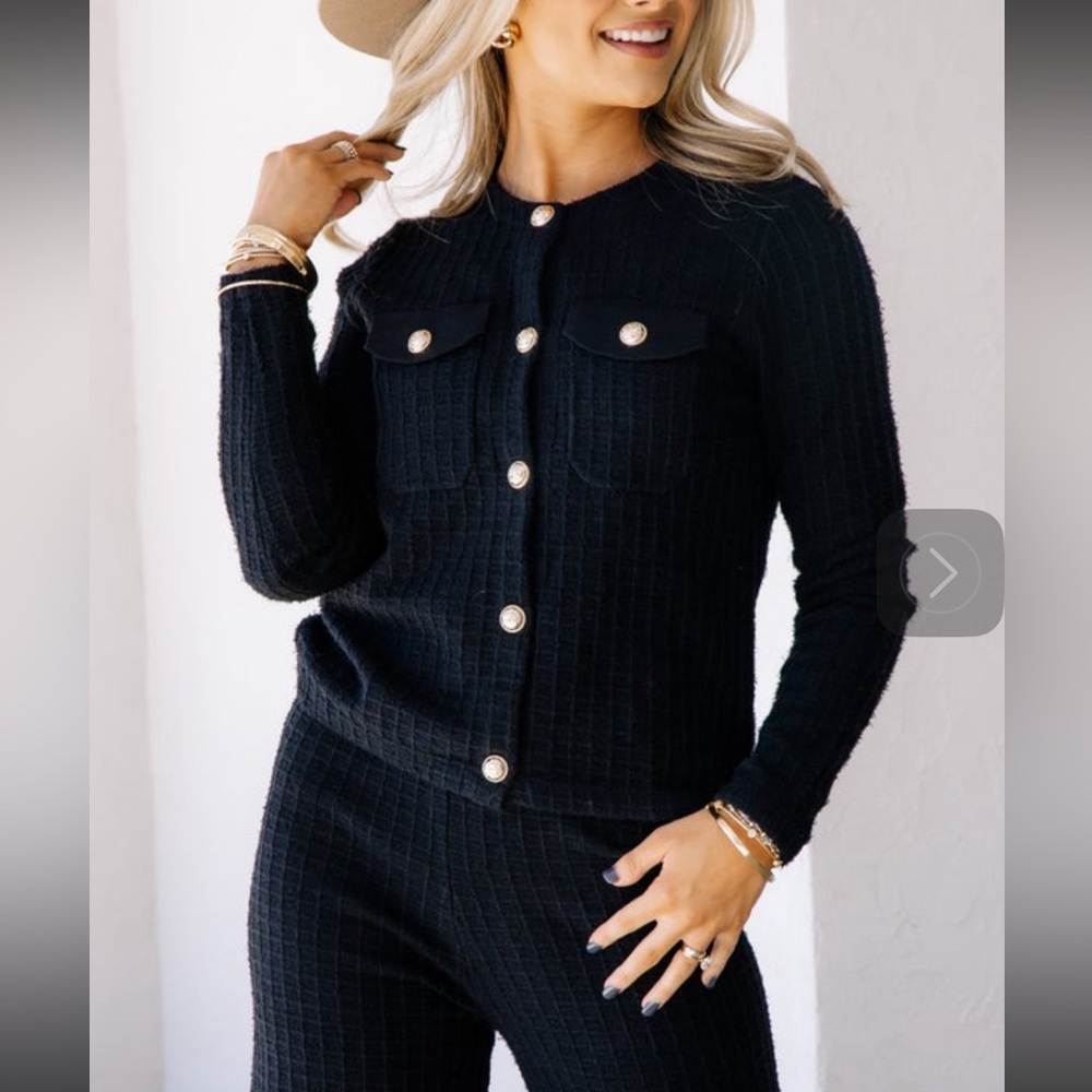 Originals (I scarf) Kris Black Button-Up Waffle Knit Cardigan - L/XL (8-12)